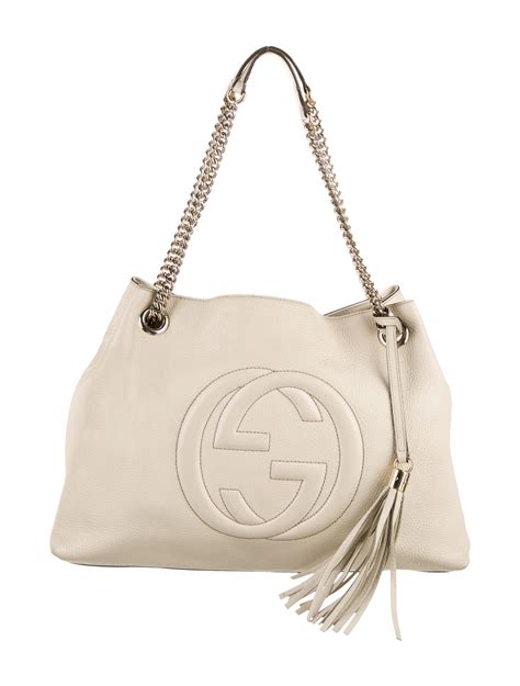 gucci soho cream leather tote with double chain|Gucci soho tote bag medium.